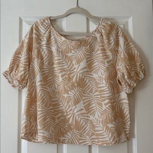 LOFT Peach and Cream Palm-Print Puff-Sleeve Blouse